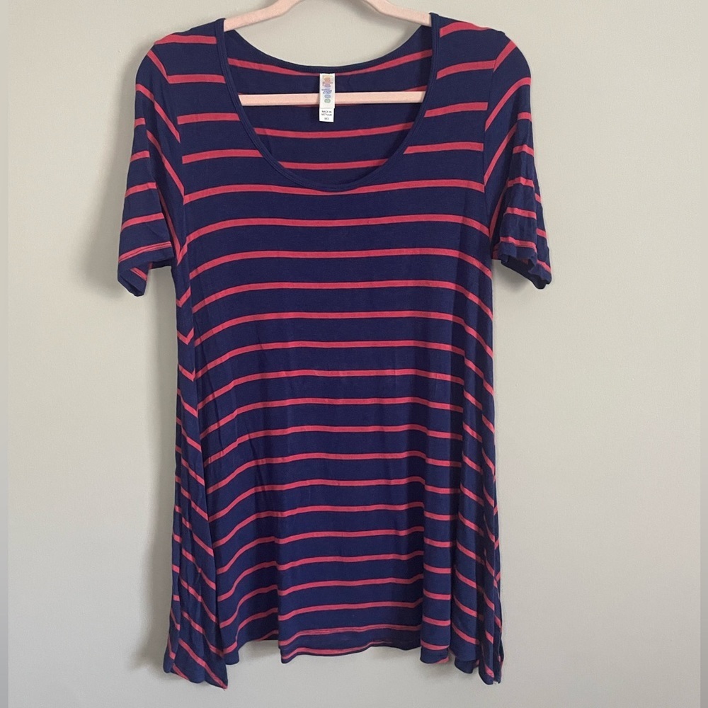 Lularoe Navy and Pink Striped Perfect T-shirt